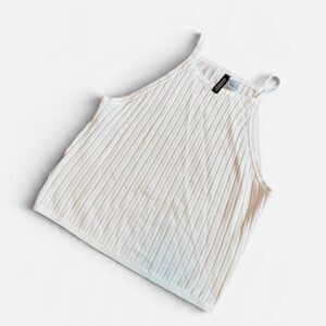 H&M Y2K White Ribbed Halter Tank Top Medium Sleeveless